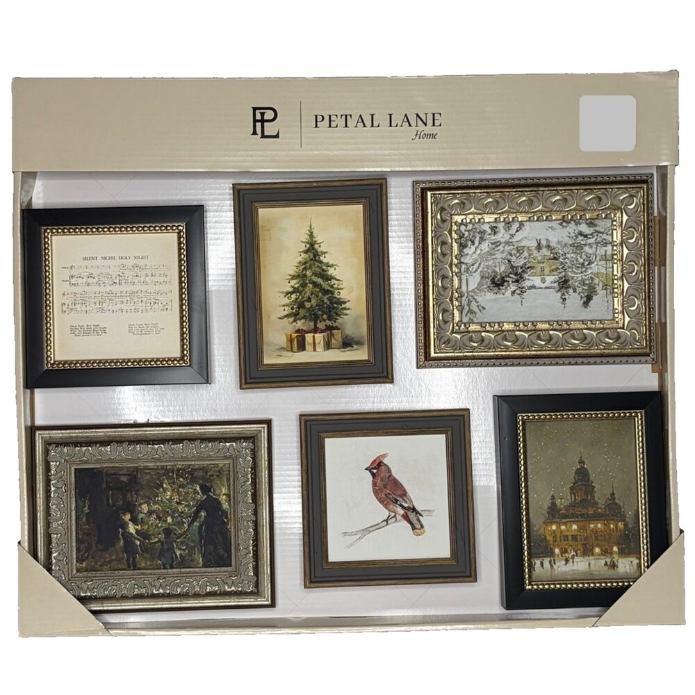 New Petal Lane Home Christmas Set Of 6 Framed Artwork Christmas Theme - Rare